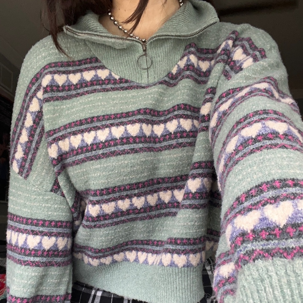 Cropped quarter-zip wool sweater! XL